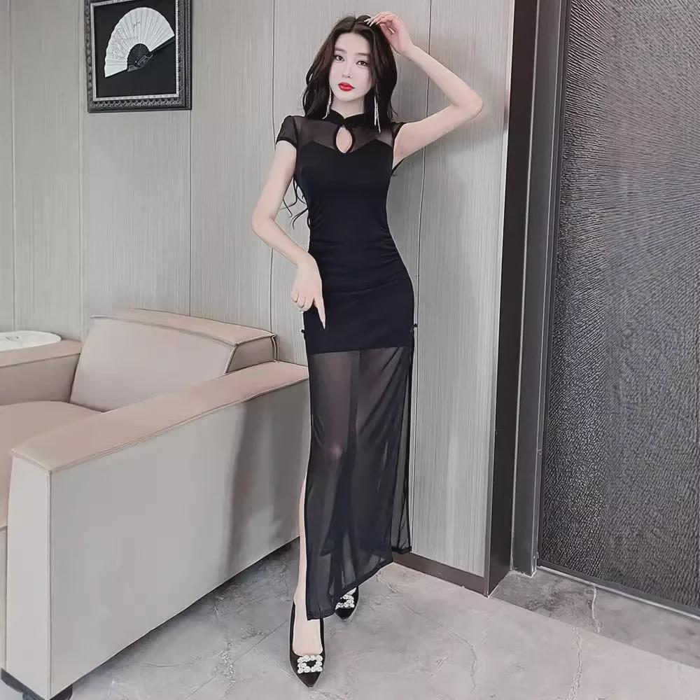2025 Spring/Summer Nightclub Sexy Cheongsam Mesh Evening Dress