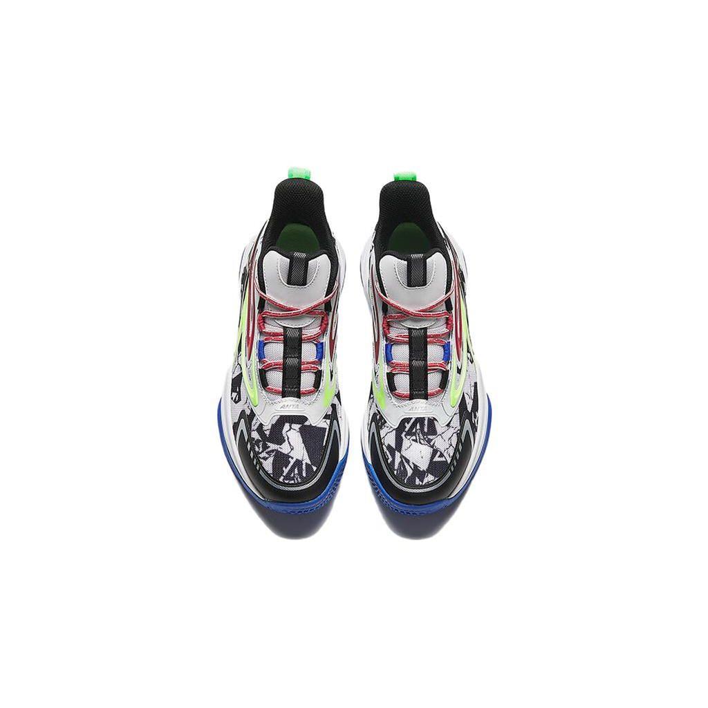 Anta Kids Round Toe Lace-Up Shock Absorbing Wear-Resistant Mid-Top Basketball Shoes Kids basketball shoes White Gray Black A312331133-6