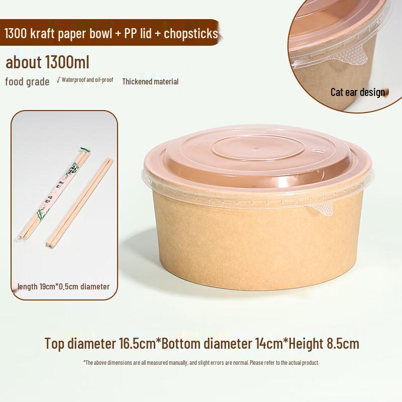 Lan Tuan 1300ml Disposable Kraft Paper Bowls with Lids & Chopsticks