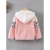 Cozy & Cute Girls' Leopard Print and Pink Fleece-Lined Zip-Up Hoodie Jacket - Warm, Thick Polyester Blend for Autumn/Winter, Long Sleeves,Casual Style