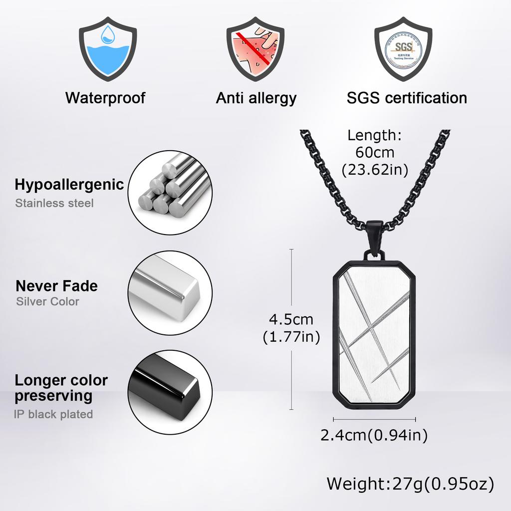 Stilvolle Hundemarken-Halsketten für Männer Jungen, Quadratischer Anhänger aus Edelstahl, Punk-Schmuck, Geschenke für Väter
