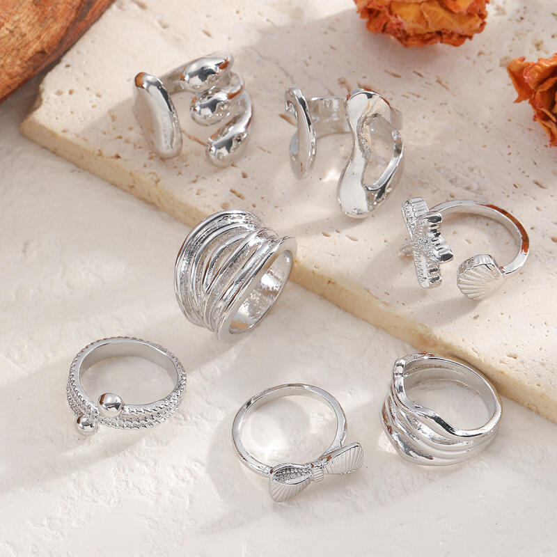 7Pcs/Set Geometric Bow Knot Starfish Rings for Women Men Personalized Punk Lava Finger Joint Rings Set Party Jewelry Accessories