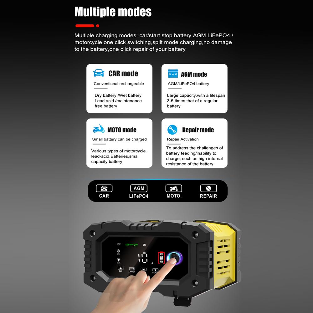 FOXSUR Fully Automatic Battery Chargers 12V10A 24V5A Automotive Battery Maintainer Trickle
