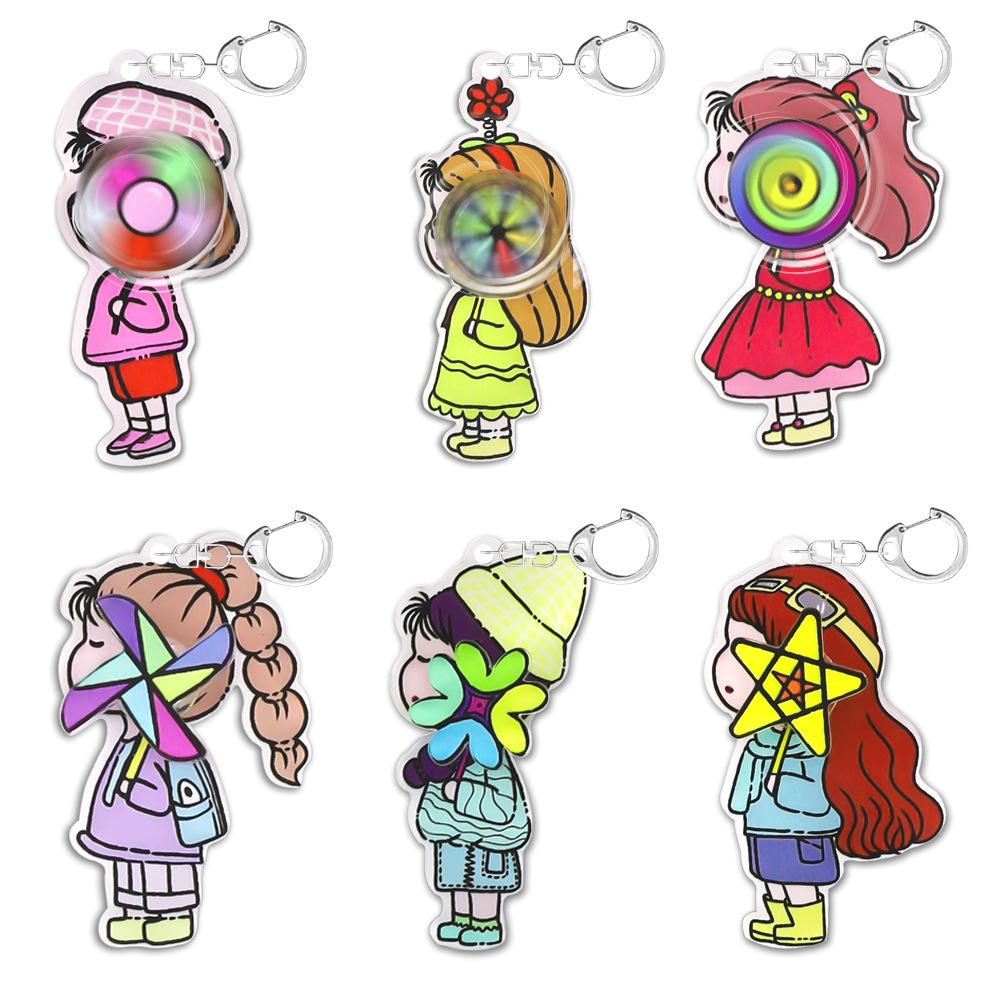

5Pcs Cute Anime Figure Transparent Acrylic Fun Windmill Gyro Keychain Pendant Creative Cartoon Rotating Gyro Stress Relief Toys