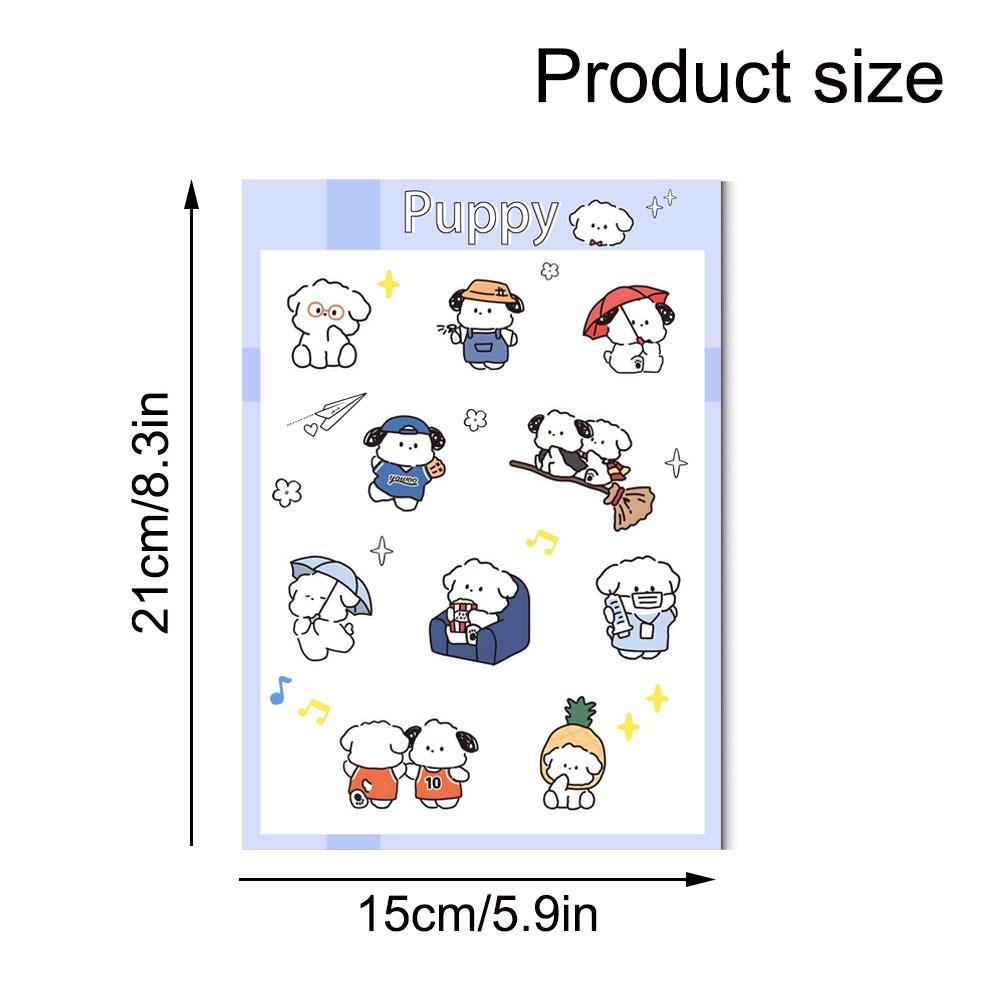 4 Sheets Blue Puppy Korean Ins Style Journal Stickers: Simple Cartoon Film Cut Decoration