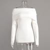 2025 Autumn Winter Women's Sweater Long Sleeve Knitted Crop Top Off Shoulder Sexy Slim Fit Basic Pullover