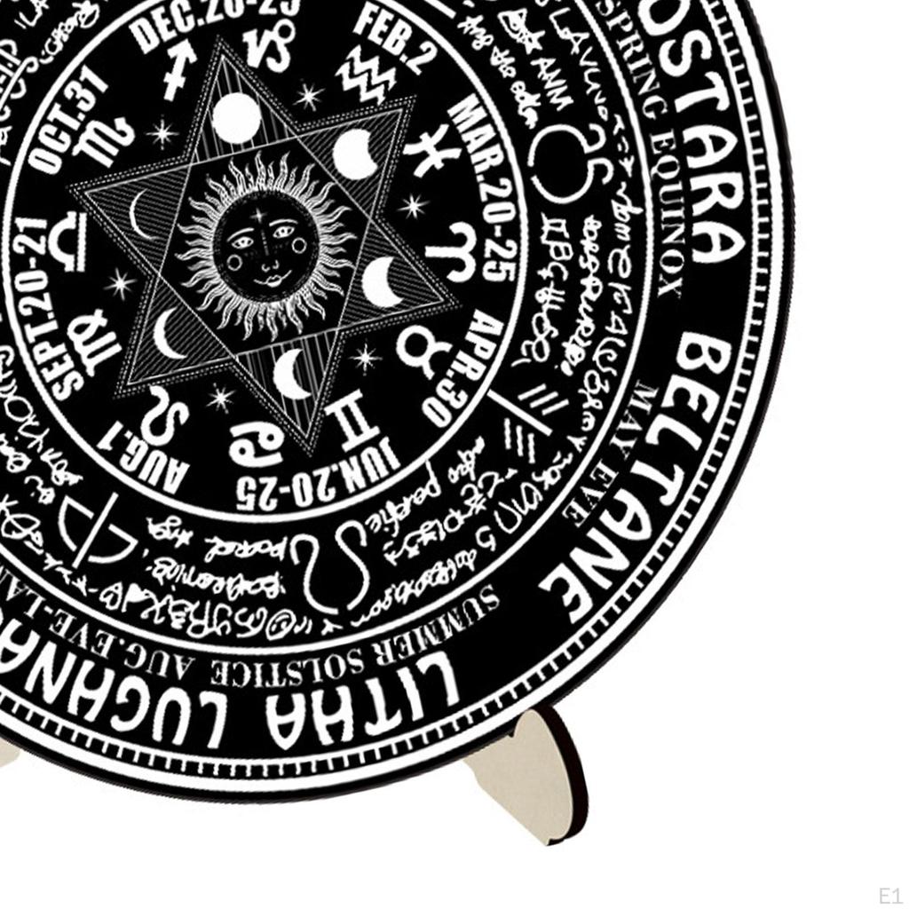Calendar Dowsing Board Set,Round Chart Mat Sun Moon Altar Supplies Card Stand Wooden Engraving