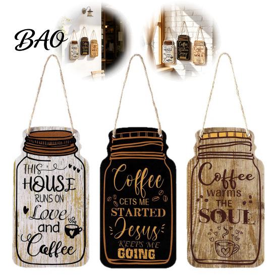 Housewarming Gift for Coffee Lovers 3Pcs Wooden Mason Jar Hanging Sign, Rustic Theme Wall Decor with Bar Sign Hemp Rope, Decorative Pendant Farmhouse