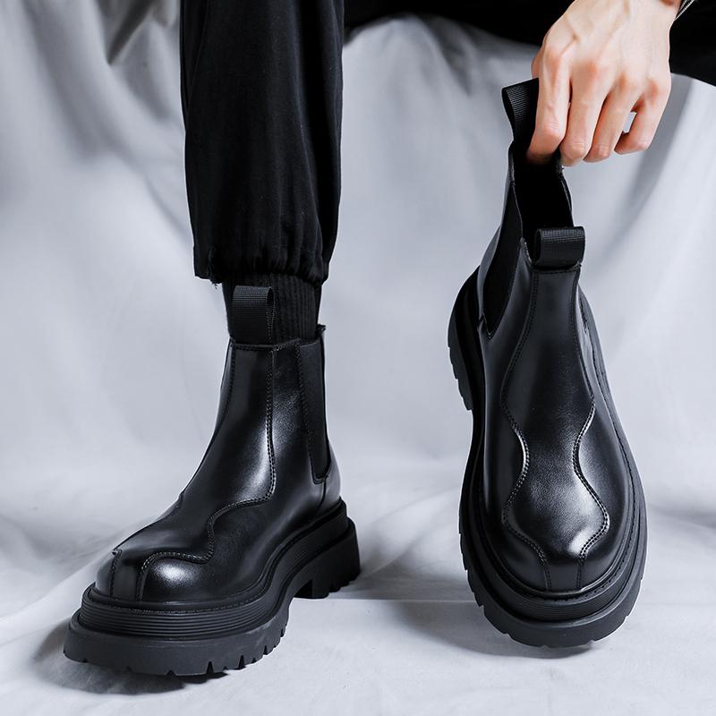 Vysoce kvalitní módní pánské platformové vojenské boty Stylová pánská obuv Vysoké podpatky Pánské ležérní boty Pravá kůže Pánská obuv