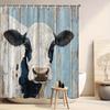 1pc Realistic Cow Shower Curtain - Black & White Patchwork Design with Expressive Eyes & Pink Nose, Rustic Wood Planks, Vintage