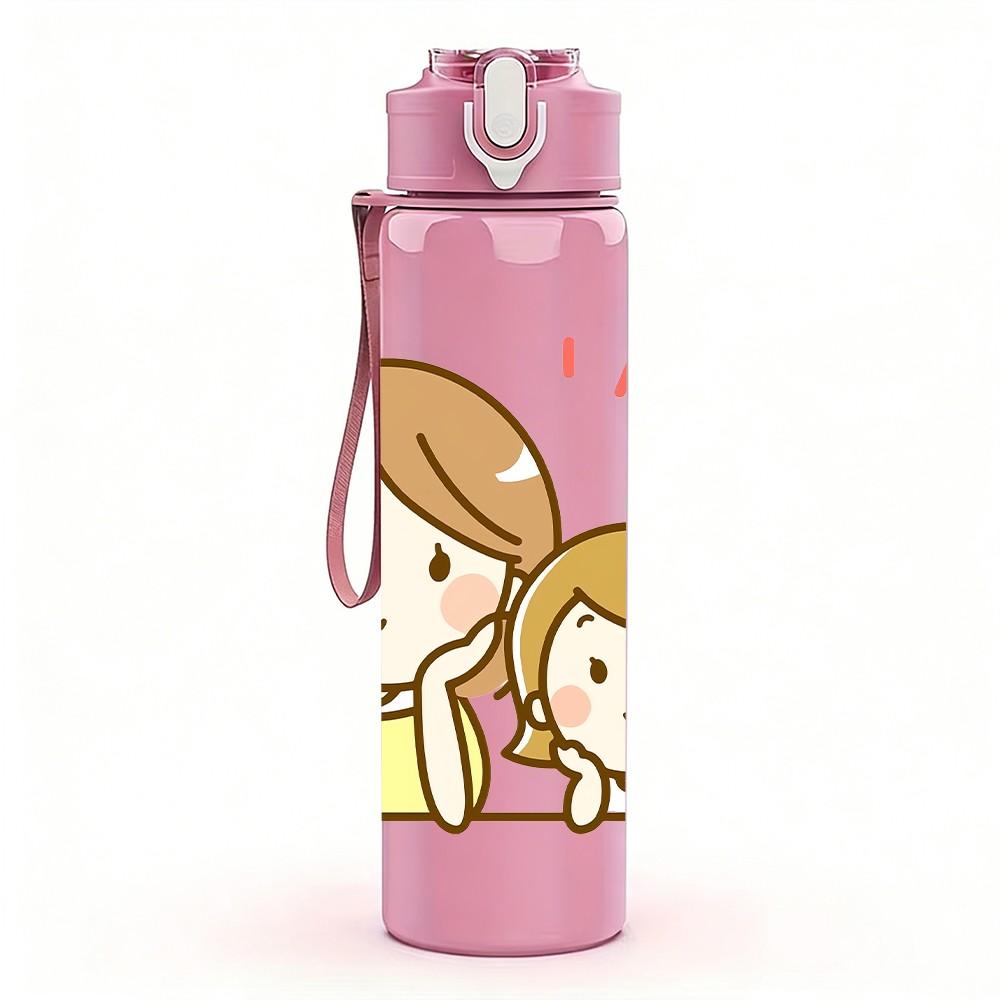 1PC Two Little Girls Best Friend Print 750ml Color Plastic Sports Water Bottle Leakproof Flip Straw Lid Suitable for Sports Office Home Use