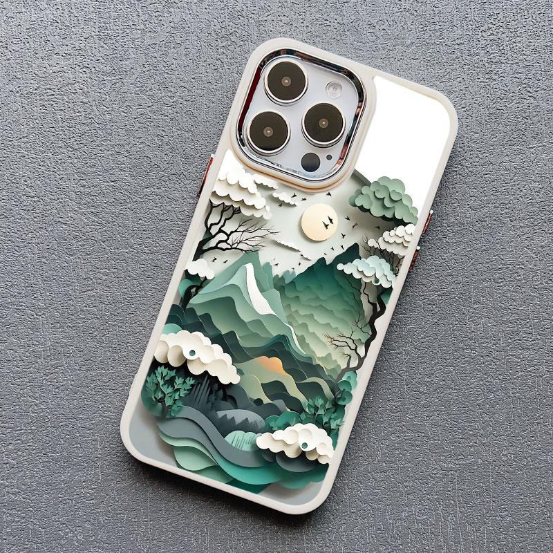 Printing Landscape phone case For iPhone 13 15 11 12 Pro Max 14 7 8 Plus SE2 XS X XR Creative Mountains Shockproof Soft Cover