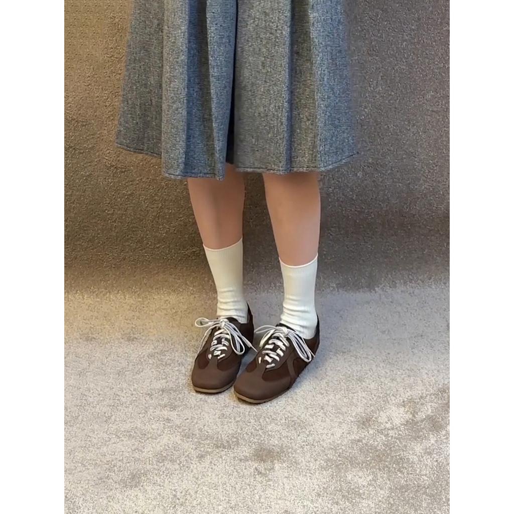 Cowhide version~ retro black German training shoes lace-up Forrest Gump shoes women's inner height increase casual board shoes versatile sports shoes