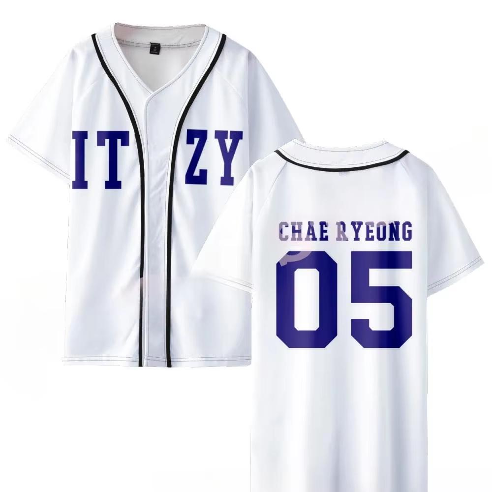 KPOP None of My Business Merch Baseball Jersey T-shirt YUNA RYUJIN CHAERYEONG LIA YEJI V-Neck Short Sleeve Graphic Tees