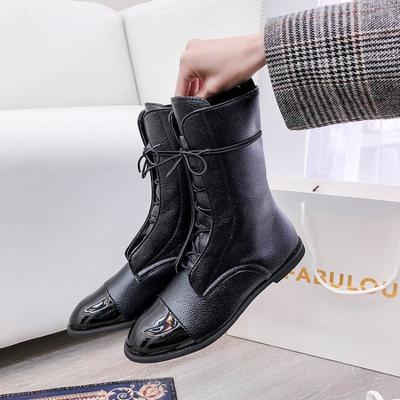 Damenstiefel neue Martin Damen Mittelrohr dünne Stiefel Damen schwarz Lokomotive schick dicker Absatz