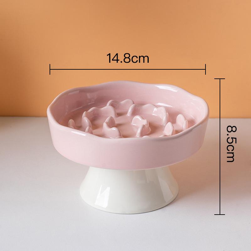 Pet Slow Feeder Bowl Ceramic Elevated Cat Bowl Protects Cervical Vertebrae Pet Supplies