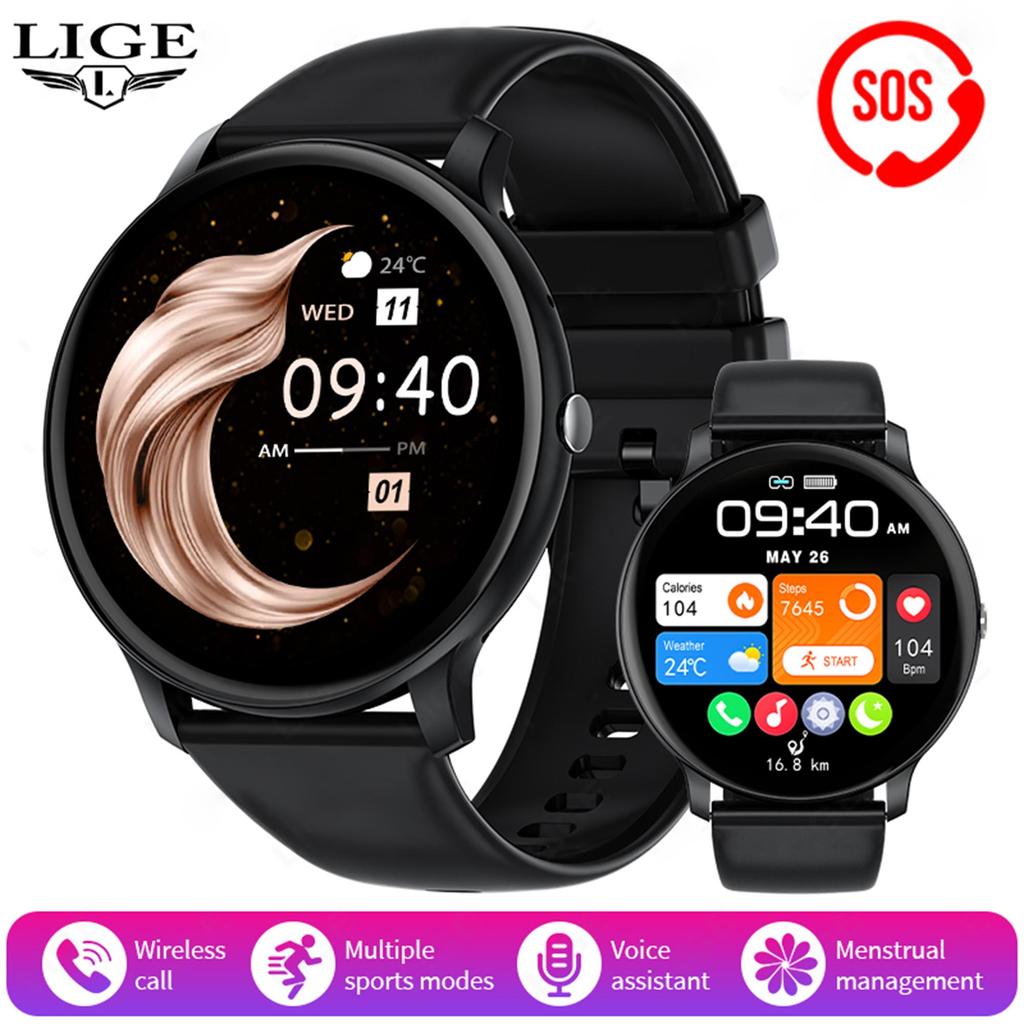 LIGE Smart Watch Bluetooth Call Voice Assistant Waterproof Smart Watch Outdoor Exercise Fitness Bracelet Suitable For Android IOS