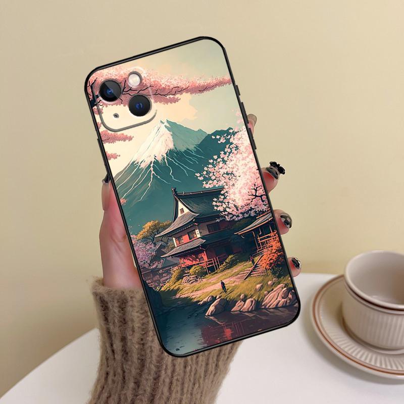 

Japanese Art Temple Sakura Phone Case For iPhone 17 16 15 14 13 11 12 Pro Max mini 15 16 Plus 16e 17 Air Cover Funda iPhone 17 Pro