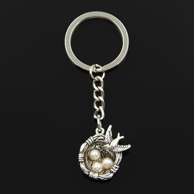 Fashion 30mm Key Ring Metal Key Chain Keychain Jewelry Antique   Plated Swallow Bird's Nest Eggs 24x19x8mm Pendant