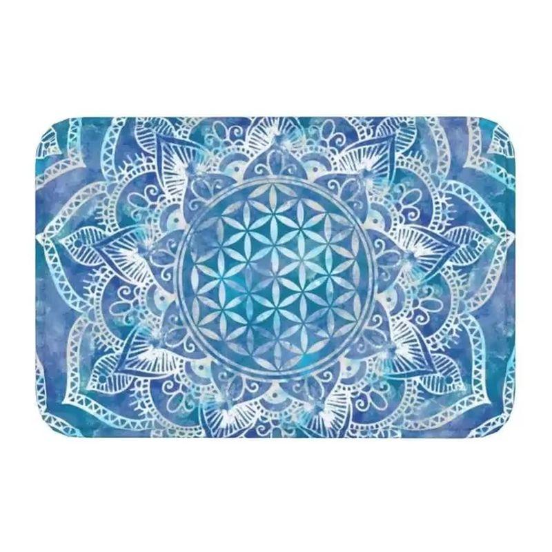 VIKAMA Bohemian Mandala Flower of Life Doormat Non Slip Waterproof Entry Floor Rug Blue Gold Sacred Pattern Home Decor