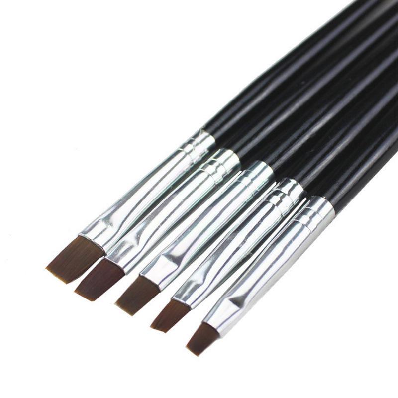 Set of 5 Black Handle Nail Art Brushes for French Gel Nails