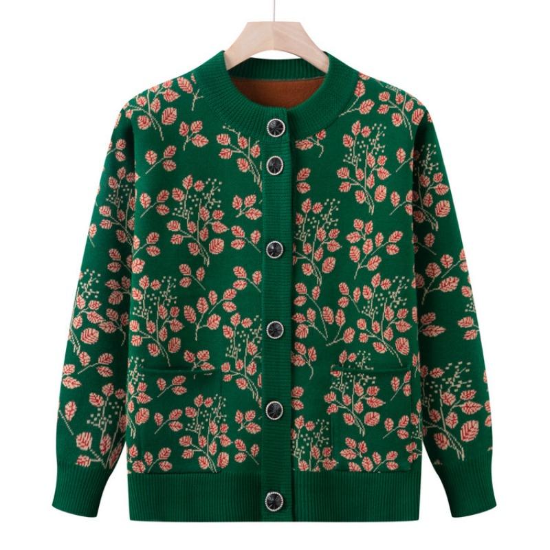 

Пожилая бабушка осенне-зимняя кофта-жакет для мамы флисовая утолщенная теплая одежда вязаный кардиган одежда для пожилой леди 4XL (recommended 130-72.5kg)