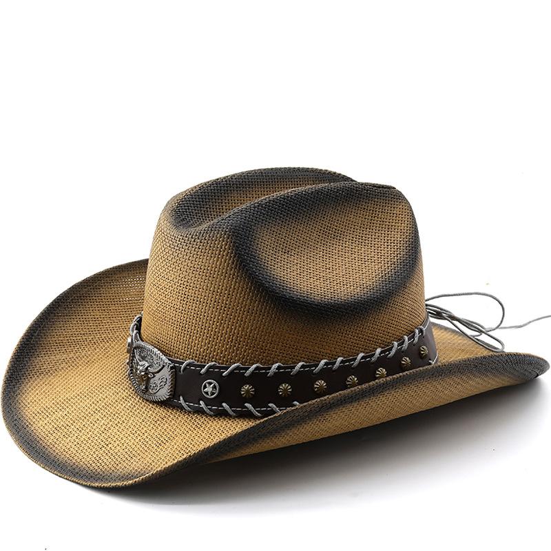 Western jazz cowboy hat men's and women's retro cowhide belt breathable outdoor beach hat