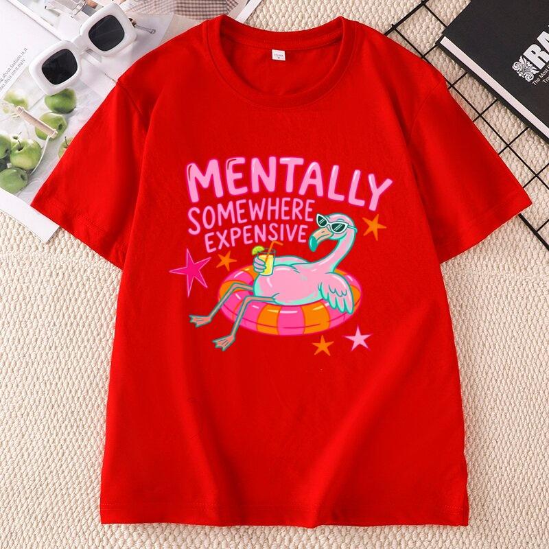 Unisextally Somewhere Expensive T Shirt Funny Flamingo Summer Vacation TShirt Beach Graphic T Shirts Cotton Short Sleeve Tees
