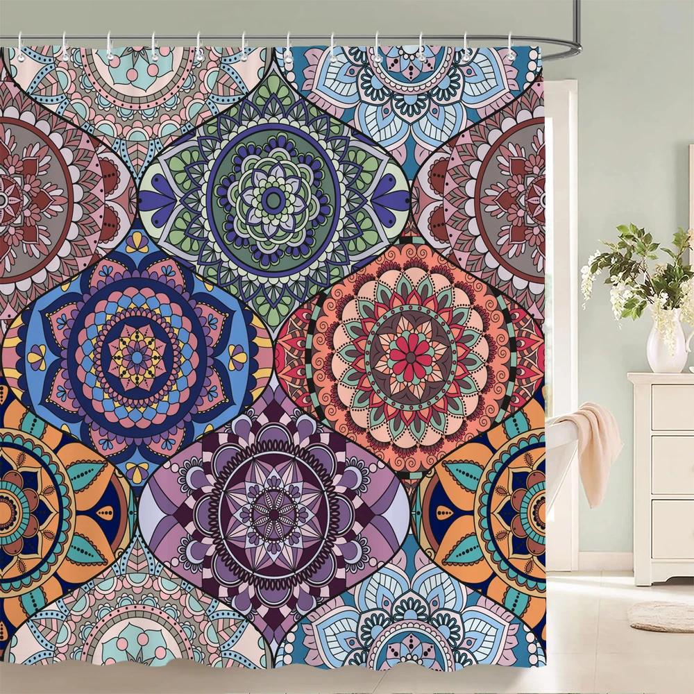 Bohemian Style Shower Curtains Mandala Boho Flowers and Plants Printing Bathroom Curtains Waterproof Polyester Bath Curtain