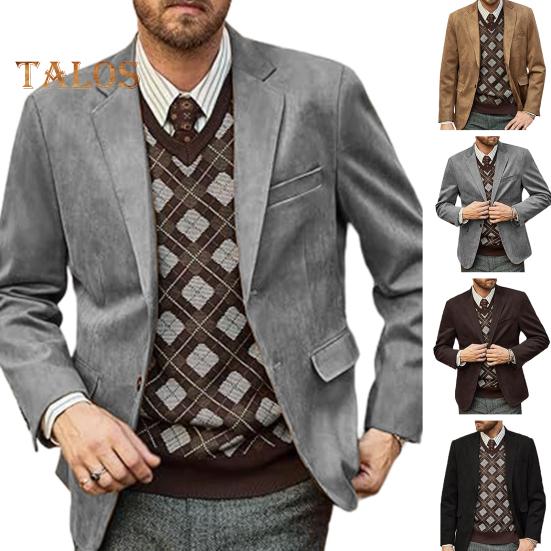 Casual Suit Coat Lapel Long Sleeve Two-Button Regular Fit Suit Jacket with Flap Pockets Short Plush Business Outerwear