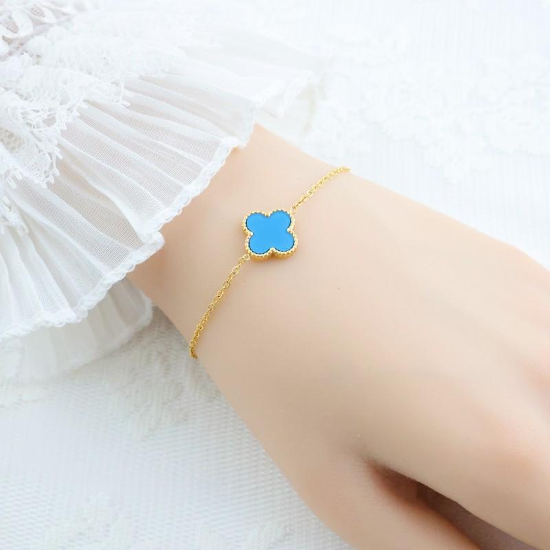 This stylish titanium steel four-leaf clover bracelet is a never-fading elegant bracelet for women