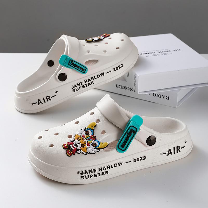 Hole Shoes Men's New Year Couple Platform Slippers Bag Head Sandals Non-slip Casual Soft-soled Beach Shoes Men