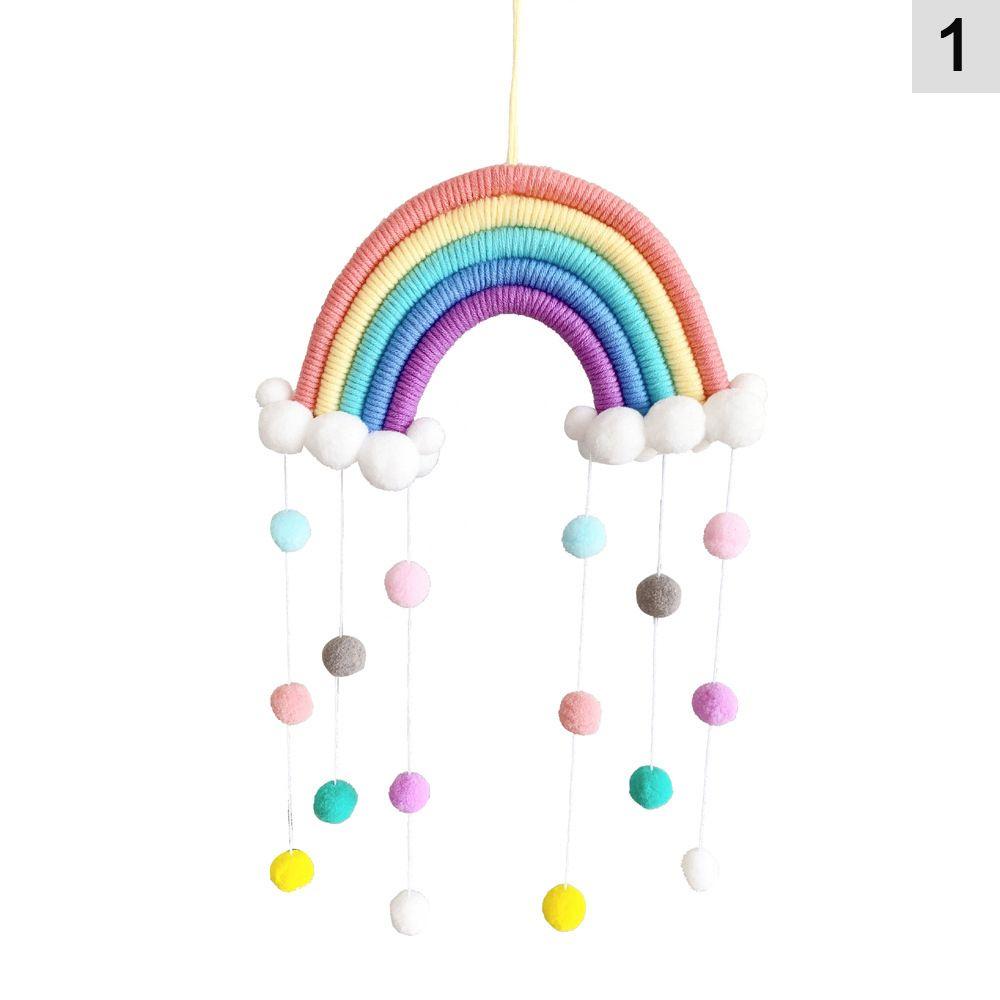 Five Strands Rainbow Clouds Hanging Decoration Hand-woven Colorful Pom Pom Felt Ball Tassel Wall/Window Hanging Decoration Craft