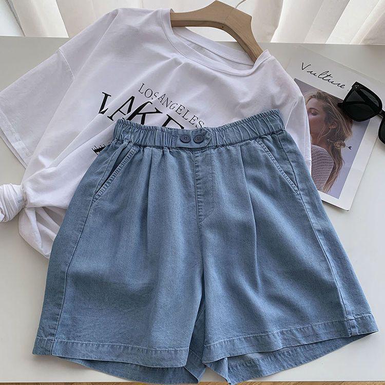 Women s Tencel Denim Elastic Waist High-Waist Loose Plus Size Wide Leg Shorts - Summer 2026 Collection XL (suggested 115-150 jin) светло-синий
