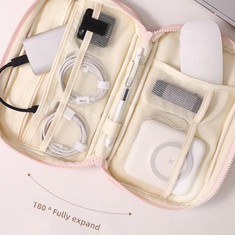 1pcs Portable Phone Cable Organizer Bag Large-Capacity Travel Charger Storage Pouch Stylish Power Bank Handheld Bag