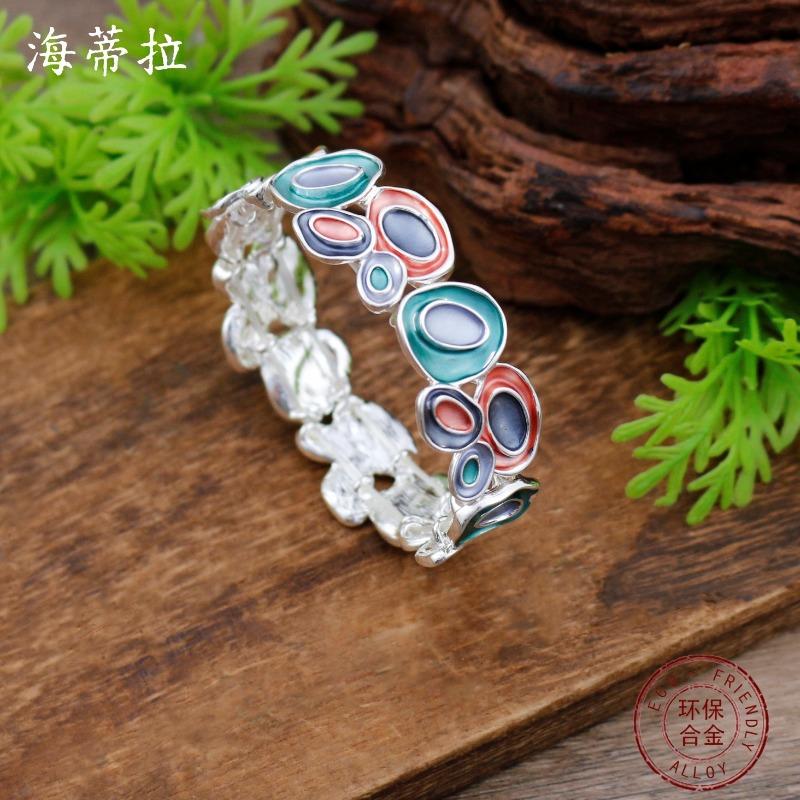 New Enamel Geometric Oval Petal Elastic Bracelet Women's Fashion High Sense Autumn and Winter Versatile Bracelet