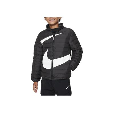 Down Jacket With Large Logo Print On Chest And Stand Collar Long Sleeve Kids Jackets Black NY2342016GS-002