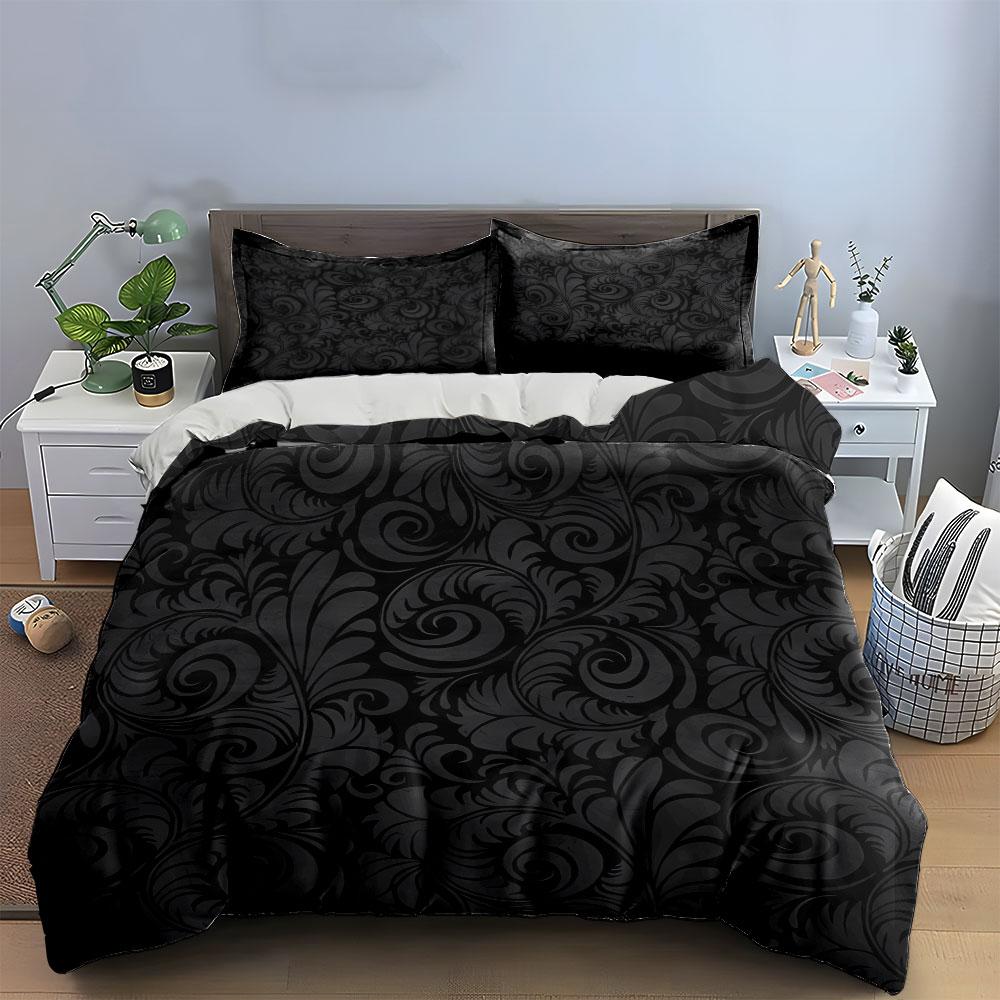 Elegant Black Floral Three-Piece Design Kid'S And Adults' Bedroom Decor, Exquisite Three-Piece Bedding Set Gift