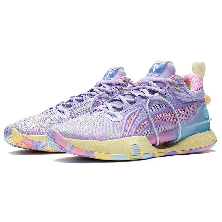 New LINING Speed 8 Basketball Shoes Men Low Top Lilac/Light Banana Yellow ABAS015-3