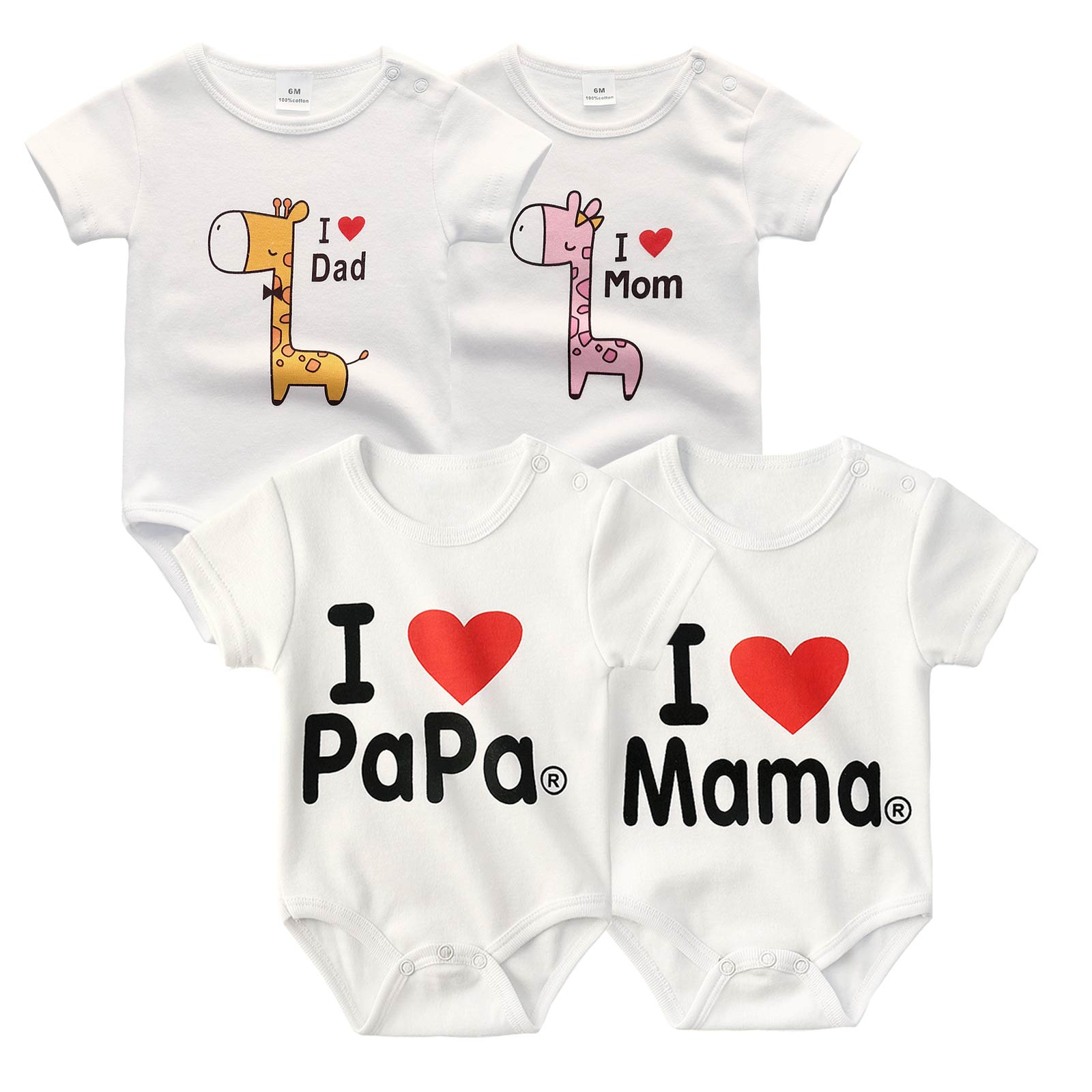 

Kiddiezoom, 4 шт., летняя одежда для новорожденных, милые комбинезоны для малышей «Я люблю маму и папу», хлопковые боди с короткими рукавами для мальчиков и девочек, наряды 3-6Months