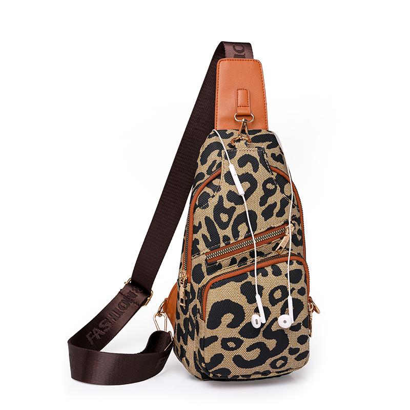 Leopard print women's chest bag  Shoulder bag  Luxury  Large Capacity  Phone Storage  European and American Fashion