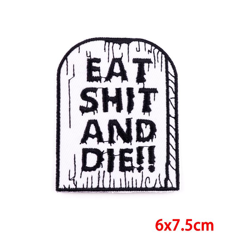 Drinking Coffee Skeleton Patches Skull Finger Letter Embroidery Patch For Clothing Thermoadhesive Patches On Clothes Punk Patch