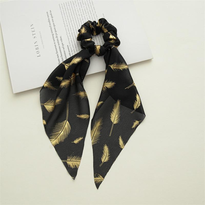Korean Chiffon Feather Hair Ribbon Scarf Vintage Simple Hair Loop Tie Elastic Hairband For Women Girl Hair Accessories Headbands
