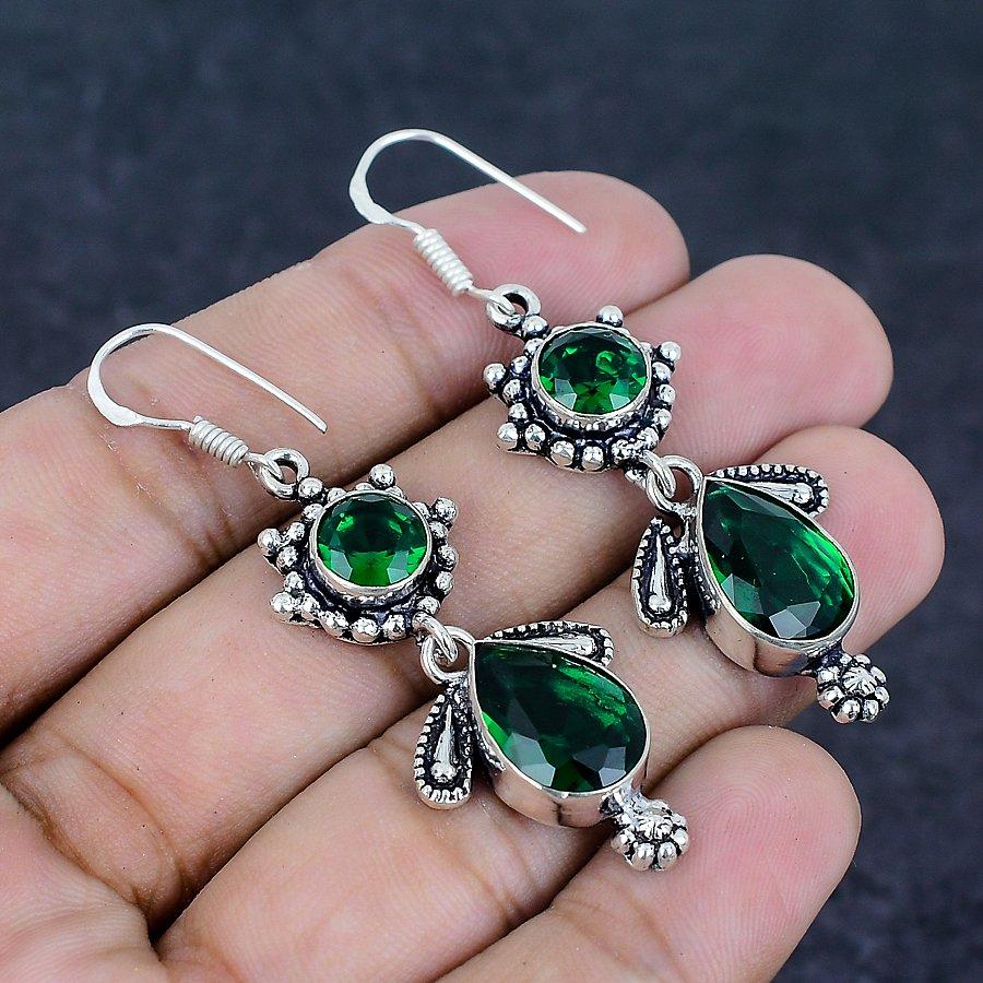 Chrome Diopside Gemstone 925 Sterling Silver Earring 2.29"