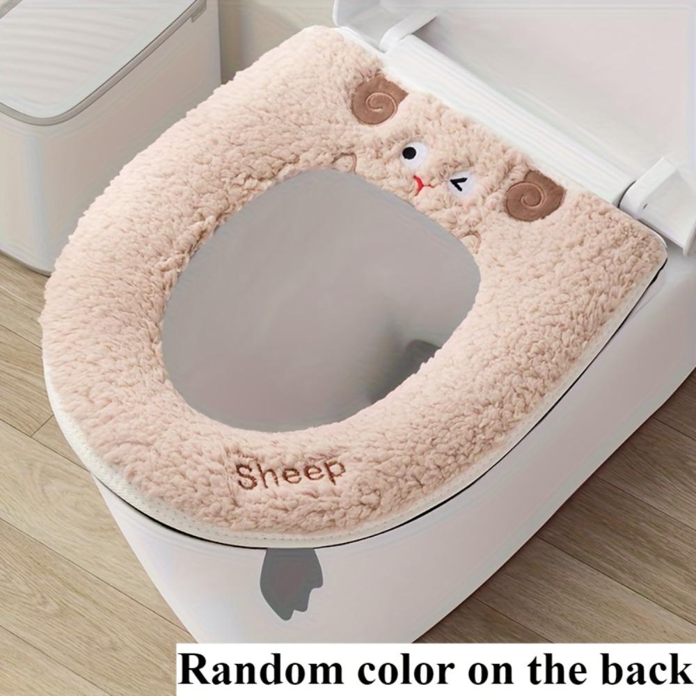 Cartoon Toilet Seat Cover Winter Zipper with Lifter Universal Toilet Seat Cover Home Use Bathroom Decor Toilet Set Accessories