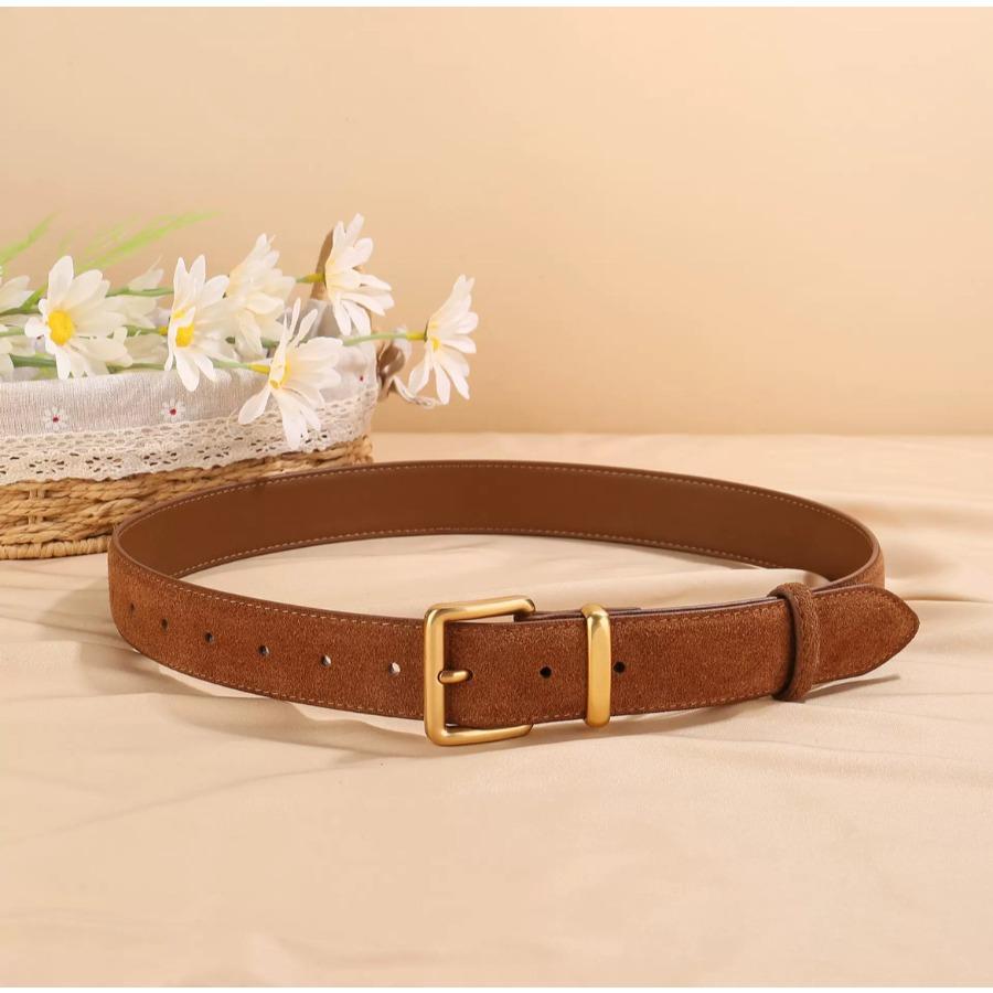 

Роскошный замшевый ремень из коровьей кожи для женщин в винтажном стиле с золотой пряжкой, ширина 3,3 см, пояс для платьев и джинсов 100cm