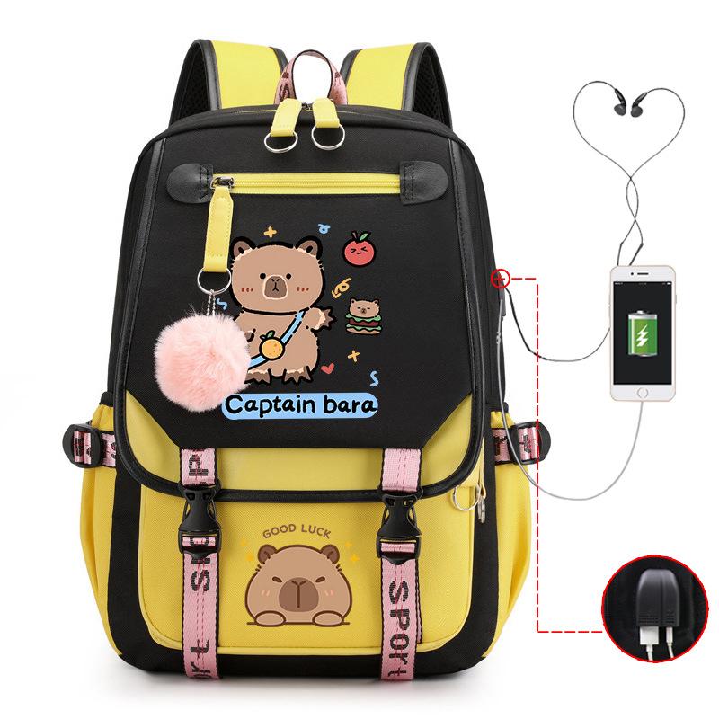 Fashion Trend Kapibara Leisure Burden Reduction Travel Bag Multifunctional Large Capacity USB Student School Bag