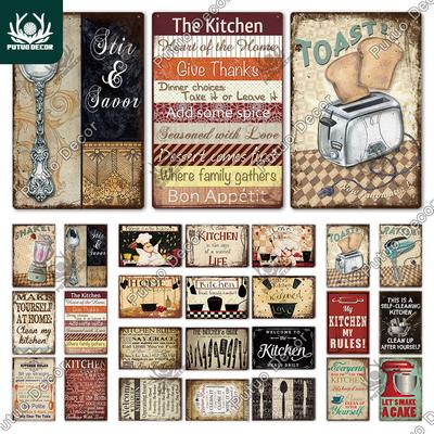 Decoración Cocina Slogan Letrero de Lata Vintage Placa Metal Arte de Pared Pegatinas Café Cocina Hogar Comedor Póster Retro Placa