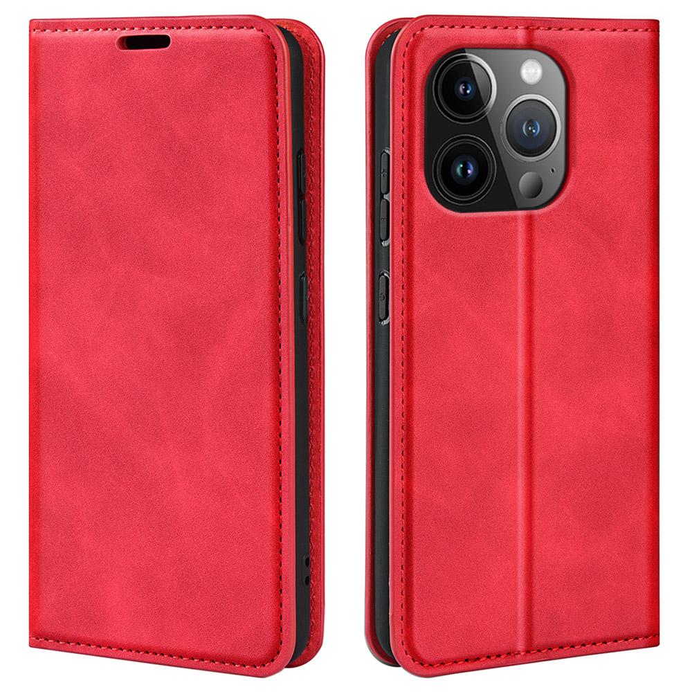 

Для iPhone 15 Pro Кожаный чехол-книжка-кошелек из ПУ с тактильным покрытием, подставка, противоударный чехол Red