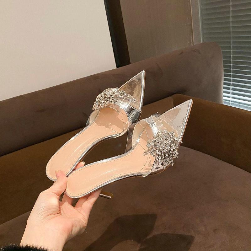 Mode 2025 Sommer Neu High-Heel Spitz Zehentrenner Bankett Strass Pantoletten Dünne Absätze Sandalen mit offener Zehenpartie Damen